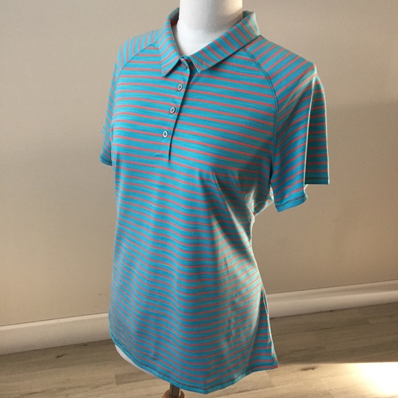 adidas Women's Golf Polo Shirt, Turquoise & Coral - Picture 4 of 8